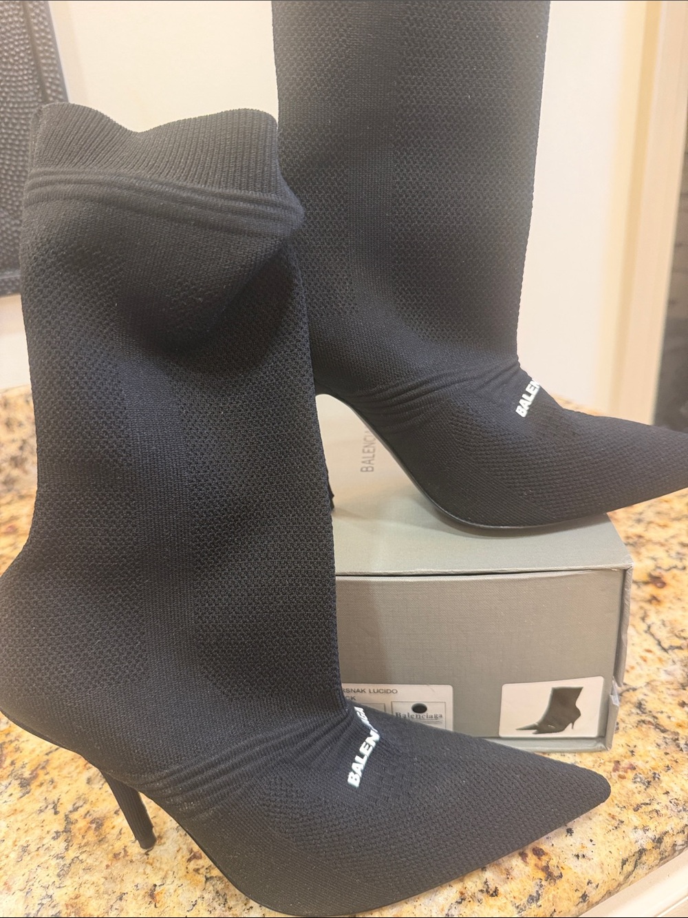 Balenciaga Black Sock Boot Heel Pointed Ankle Boots